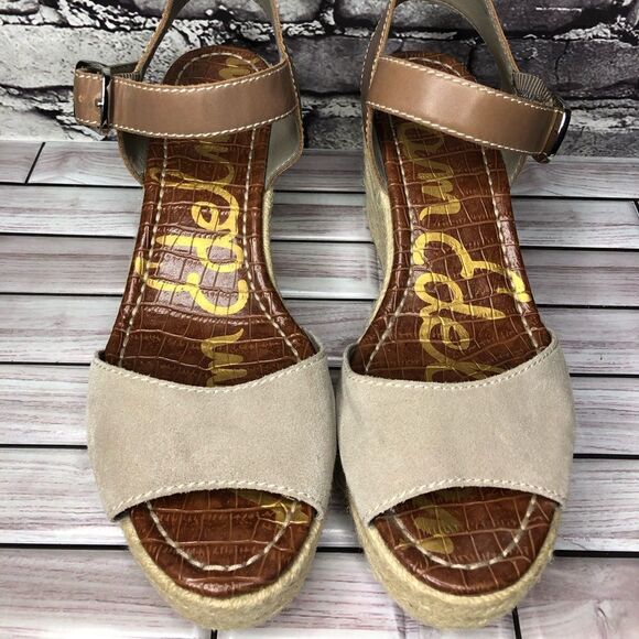 Sam Edelman Dimitree Putty Dark Ankle Strap Espadrille Wedges Women’s Sz 9.5M US - Picture 9 of 16